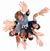 A group of young people holding their arms up in the air. A group of young people holding their arms up in the air.
